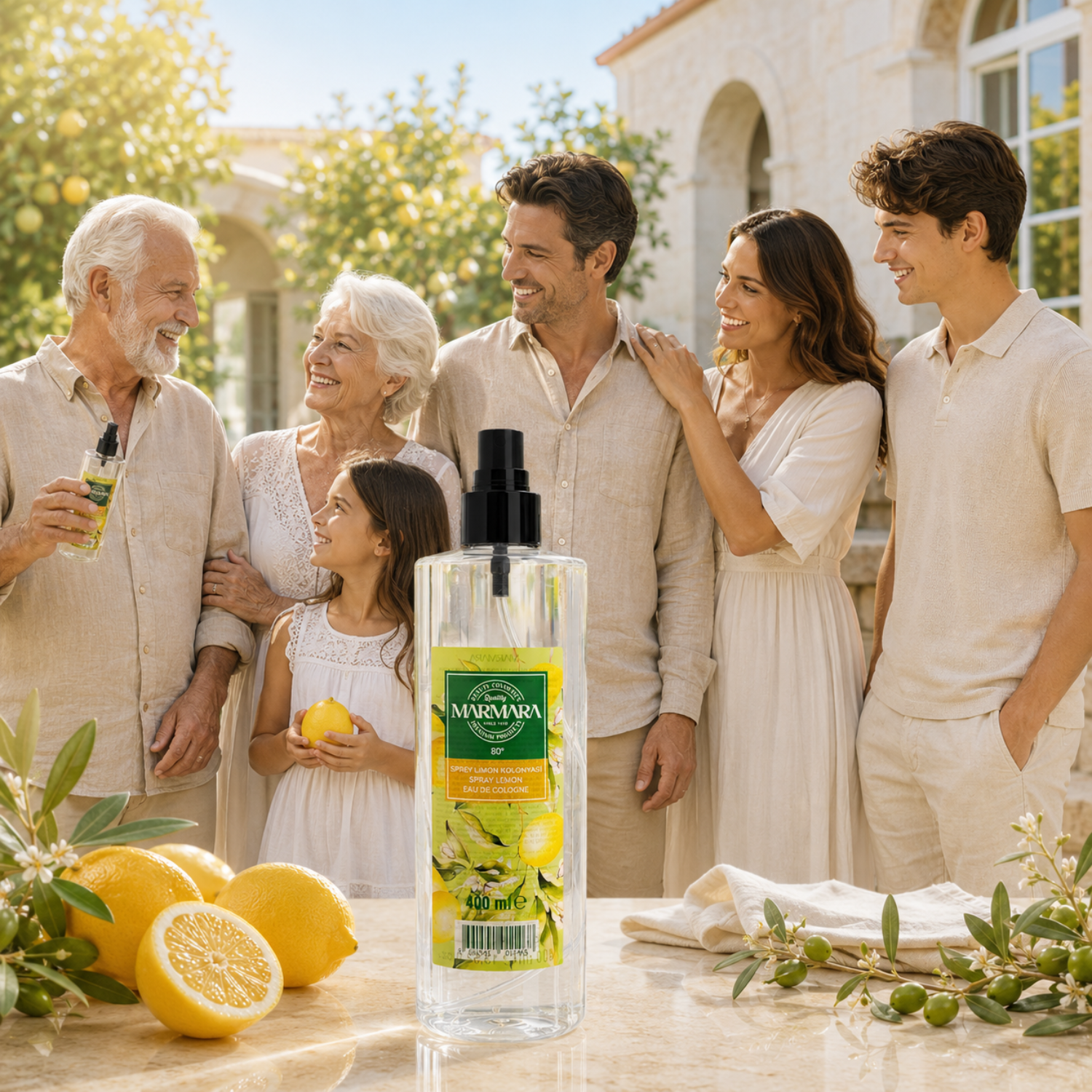 Marmara Spray Lemon Eau de Cologne 80° 400 ml – Erfrischendes Zitronen Kölnisch Wasser mit Pumpspray