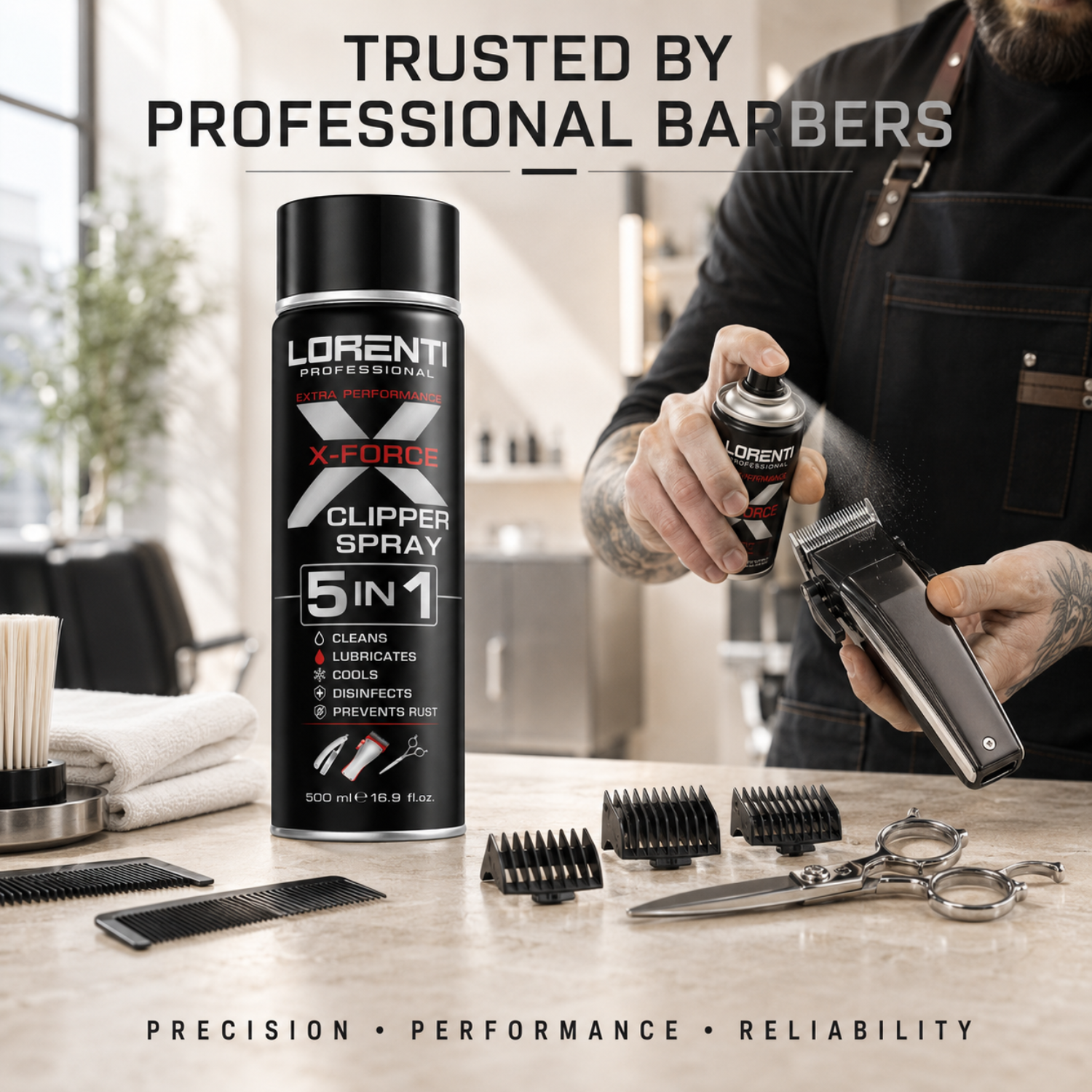 Lorenti Professional X-Force Clipper Spray 5 in 1 500 ml – Reinigung, Desinfektion & Schmierung