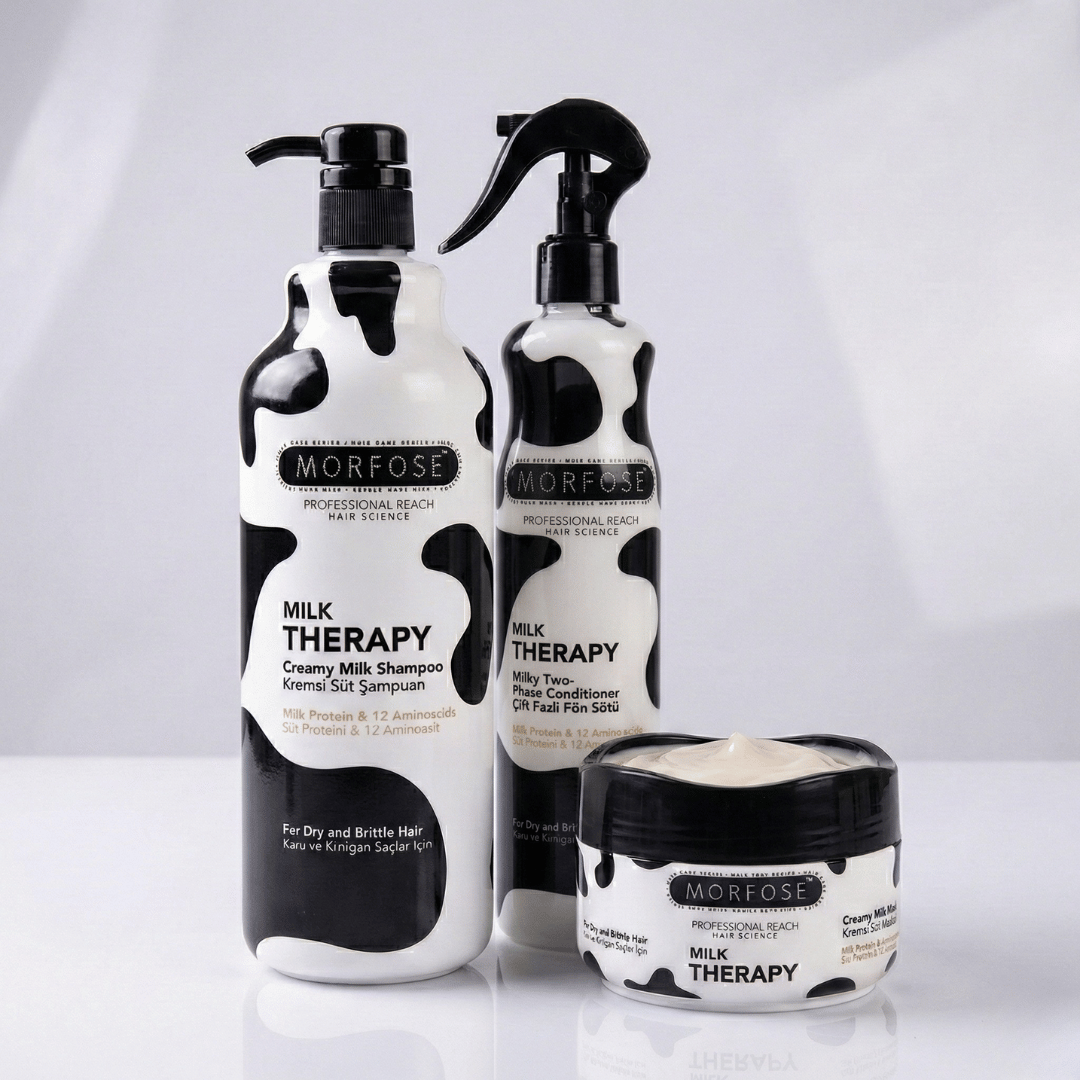 MORFOSE MILK THERAPY SET: Bestehend aus pflegendes Shampoo, Nährende Milchprotein-Haarkur & Two Phase Conditioner Feuchtigkeit & Geschmeidigkeit für alle Haartypen