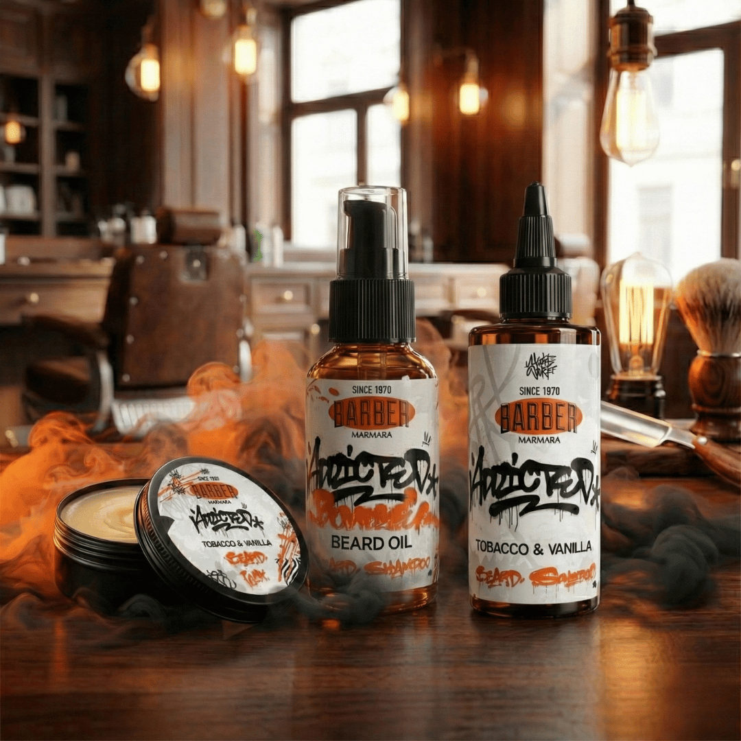 BARBER BEARD SET TOBACCO & VANILLA; WAX + SHAMPOO + OIL