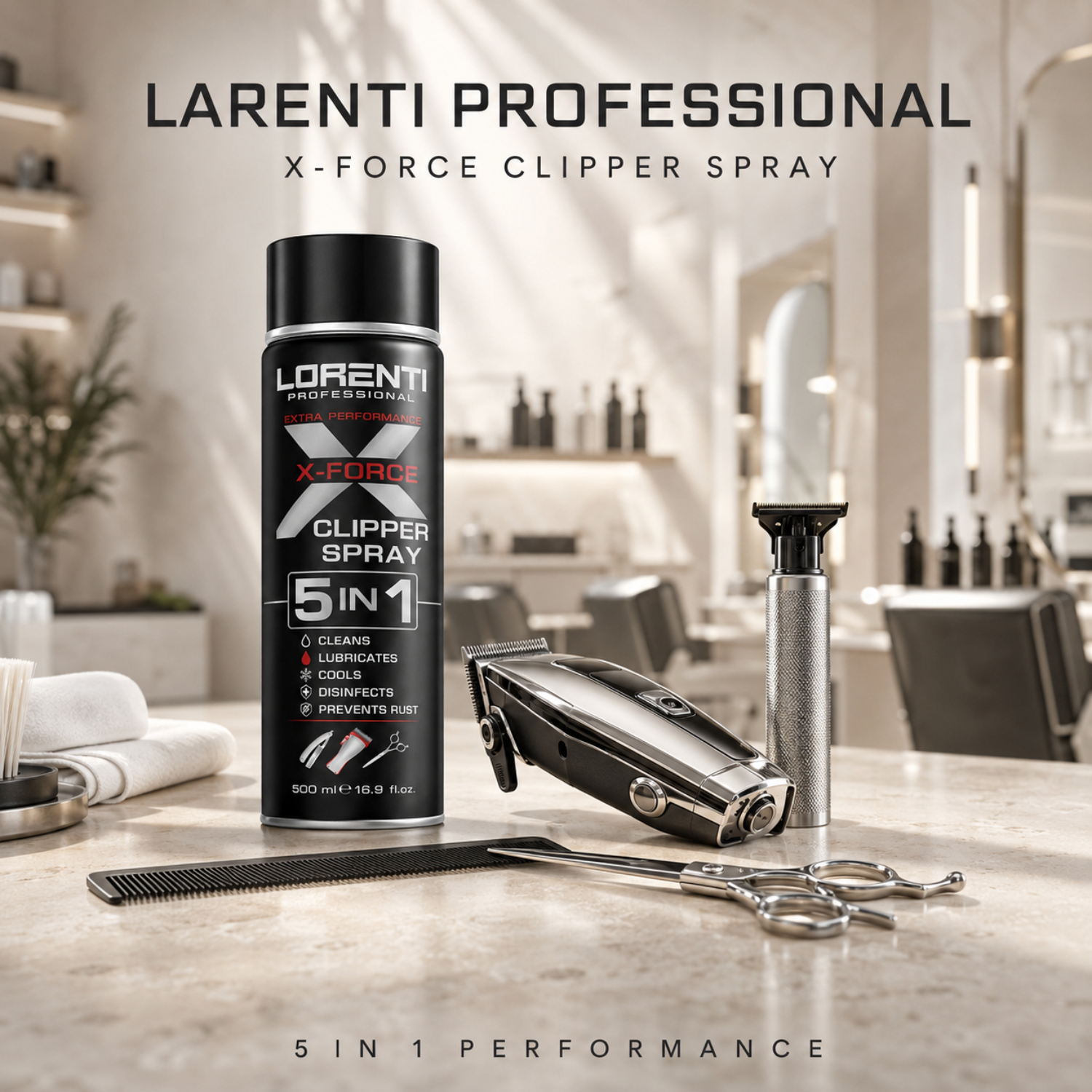 Lorenti Professional X-Force Clipper Spray 5 in 1 500 ml – Reinigung, Desinfektion & Schmierung