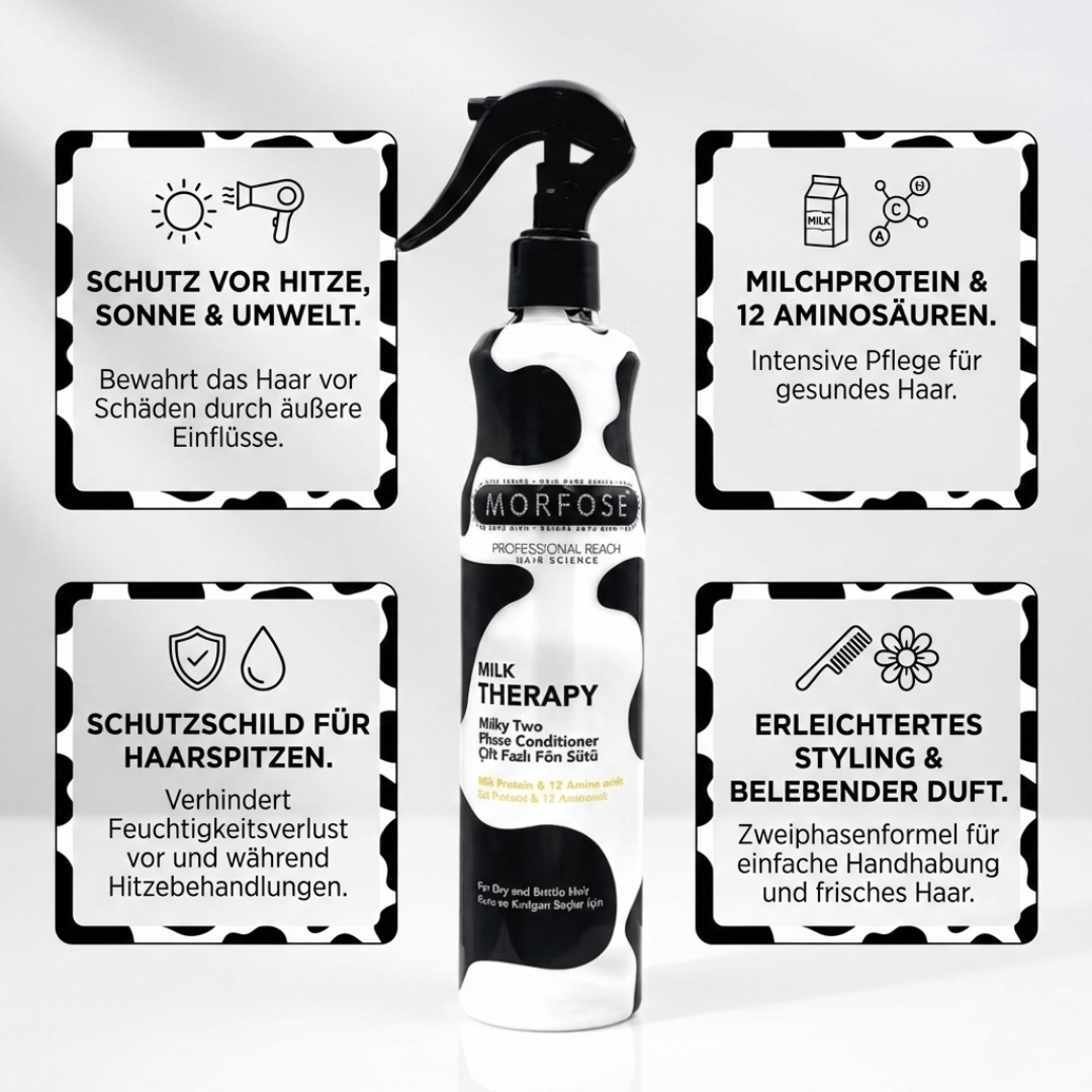 MORFOSE MILK THERAPY SET: Bestehend aus pflegendes Shampoo, Nährende Milchprotein-Haarkur & Two Phase Conditioner Feuchtigkeit & Geschmeidigkeit für alle Haartypen
