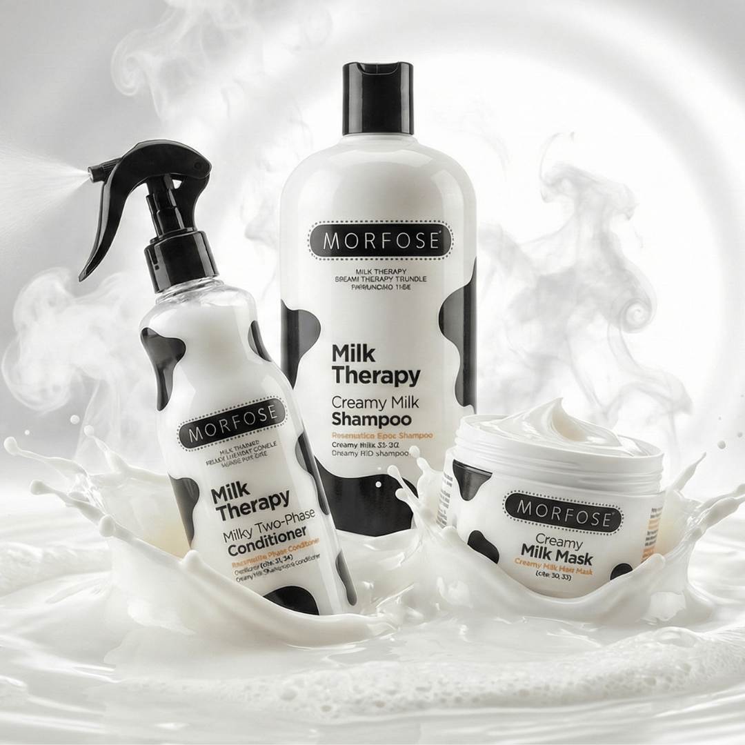 MORFOSE MILK THERAPY SET: Bestehend aus pflegendes Shampoo, Nährende Milchprotein-Haarkur & Two Phase Conditioner Feuchtigkeit & Geschmeidigkeit für alle Haartypen