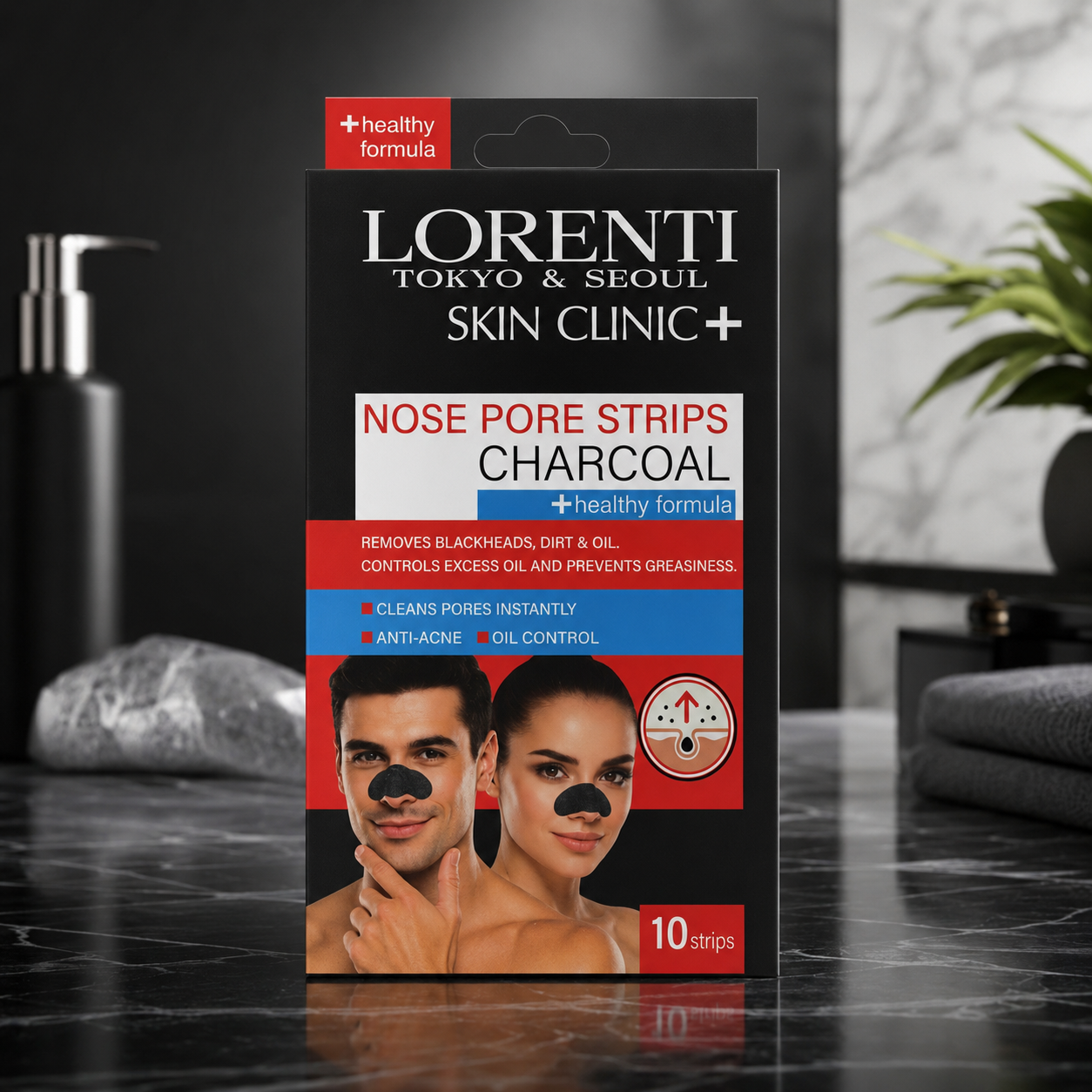 Lorenti Skin Clinic+ Nose Pore Strips Charcoal – Aktivkohle Mitesser Entferner 10 Stück