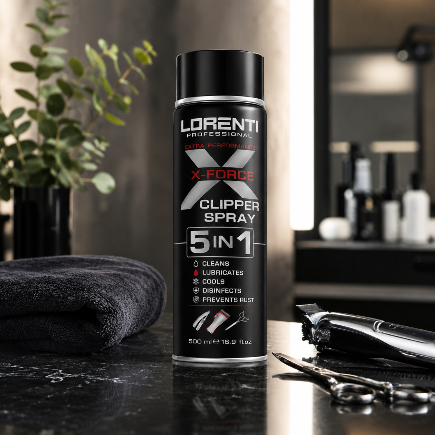Lorenti Professional X-Force Clipper Spray 5 in 1 500 ml – Reinigung, Desinfektion & Schmierung