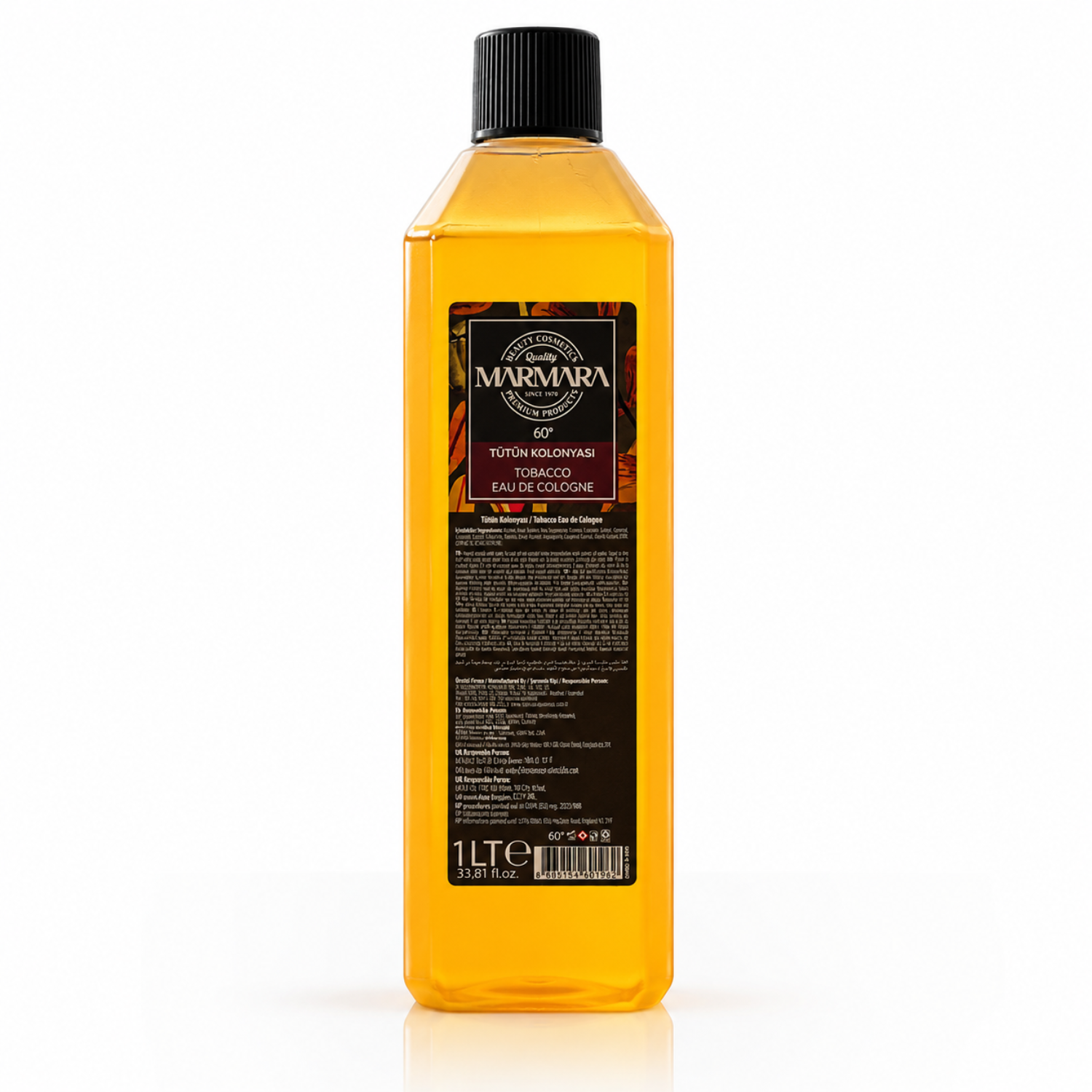 Marmara Tobacco Eau de Cologne 60° 1 Liter – Erfrischendes Tobacco Kölnisch Wasser für Barber & Herren