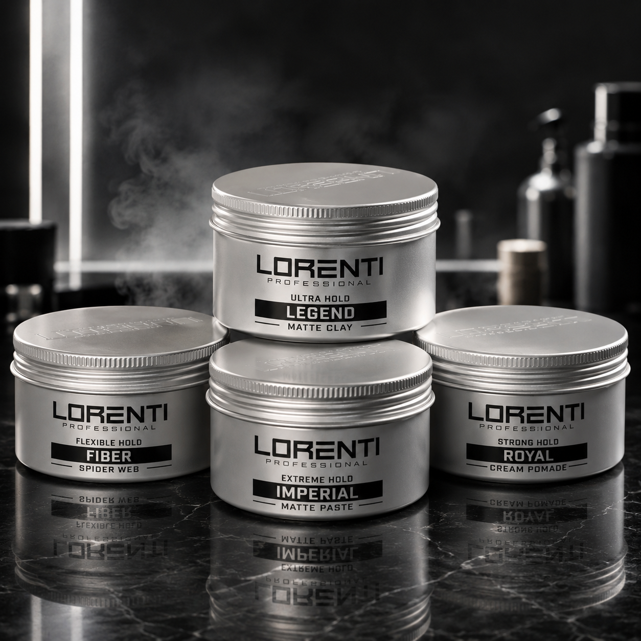 Lorenti Professional Haarwachs Set – Legend, Fiber, Imperial & Royal Styling Pomade 100ml