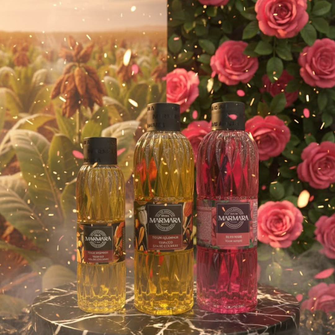 MARMARA After Shave Cologne Warm, Rauchig 200ml & 400ml Tütün Kolonya & 400ml Rosenwassser, Gül Suyu, Türkisches Handwasser, Kölnischwasser