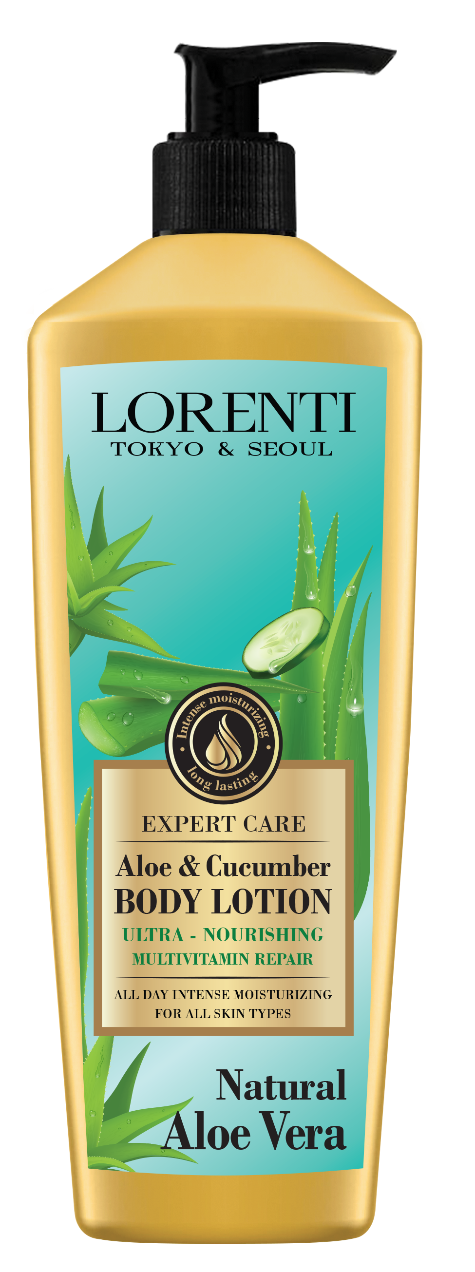 LORENTI TOKYO & SEOUL Damen Body Cream Lotion Argan Oil & Vanilla, 24K Gold & Vitamin, Aloe & Cucumber, Honey & Milk Body Lotion 400ml