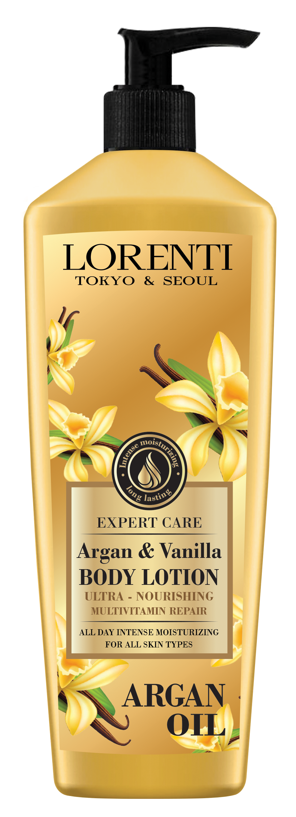 LORENTI TOKYO & SEOUL Damen Body Cream Lotion Argan Oil & Vanilla, 24K Gold & Vitamin, Aloe & Cucumber, Honey & Milk Body Lotion 400ml
