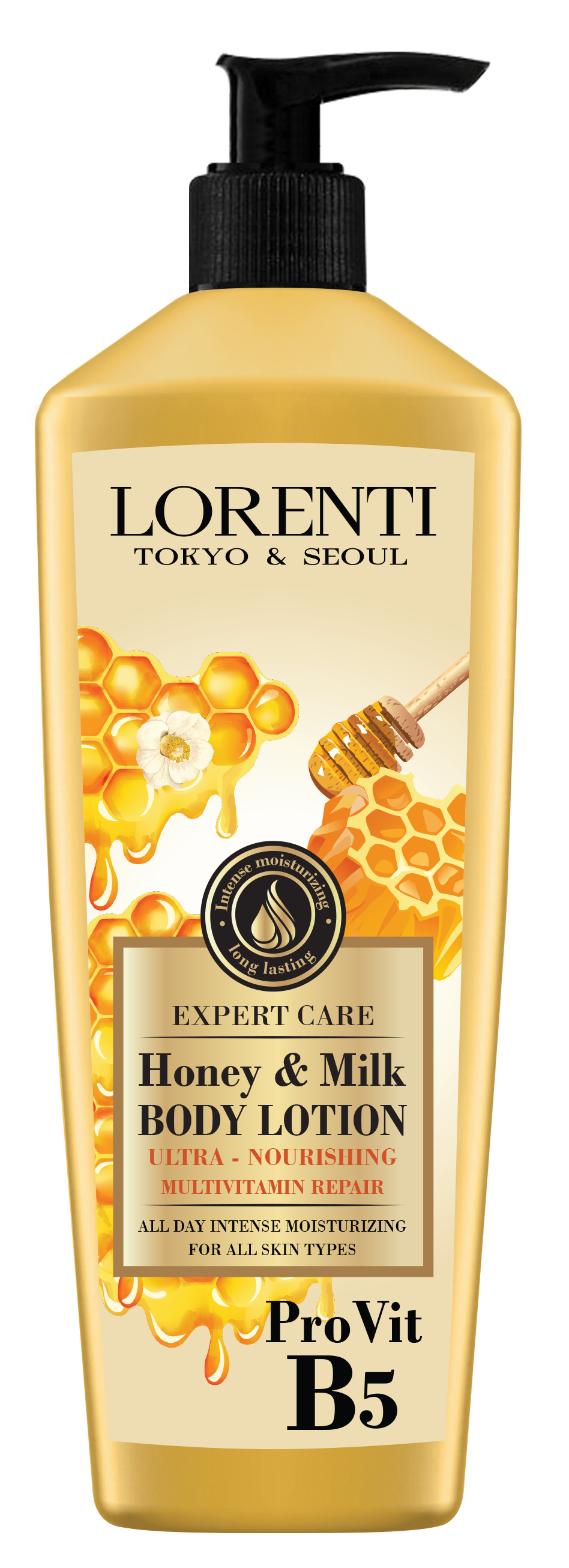 LORENTI TOKYO & SEOUL Damen Body Cream Lotion Argan Oil & Vanilla, 24K Gold & Vitamin, Aloe & Cucumber, Honey & Milk Body Lotion 400ml