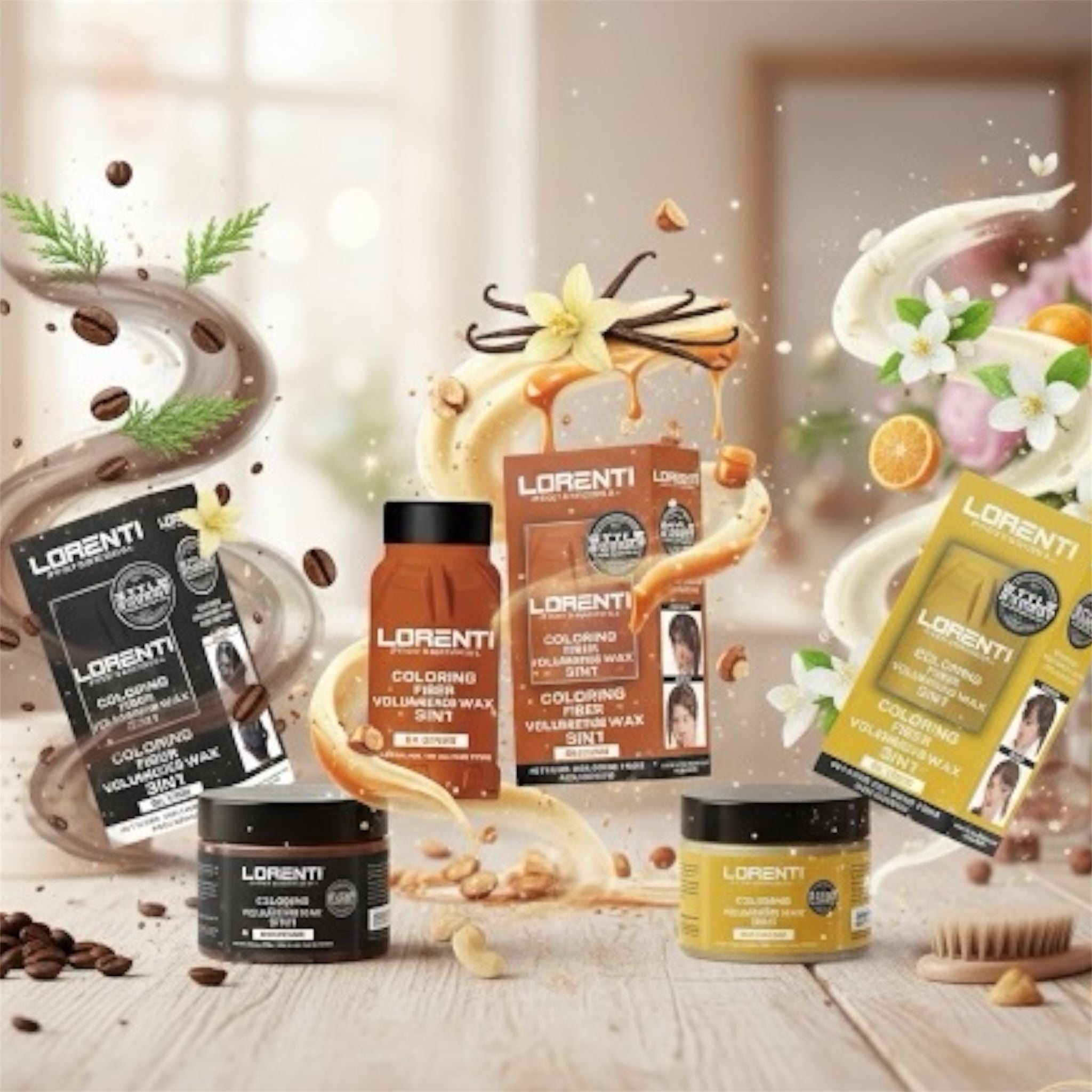 Lorenti Professional 3in1 Coloring Fiber Volumizing Wax, Haarwachs mit Farbe & Volumen, Styling + Color + Texture, Blond, Braun, Schwarz