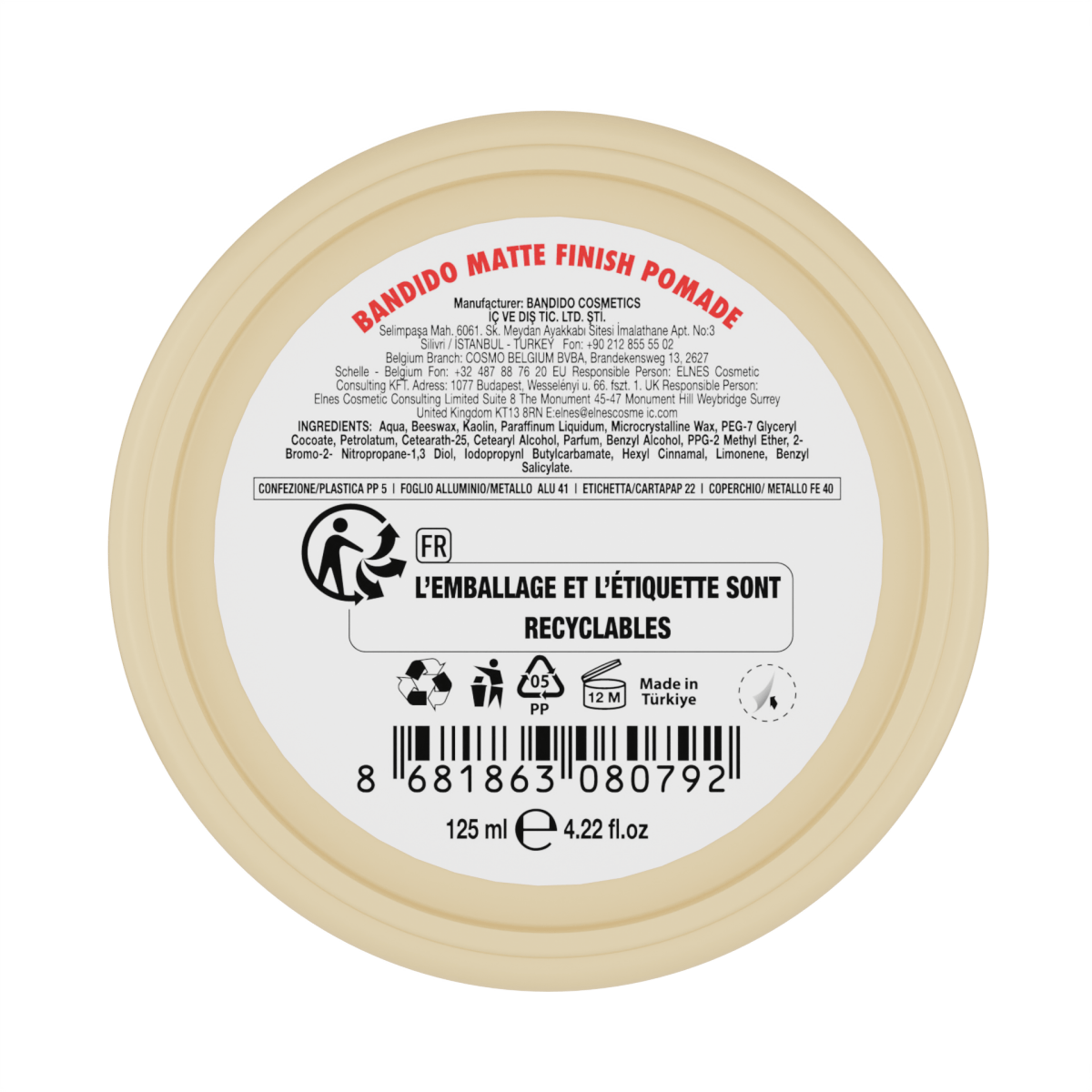 Bandido naturmatte Pomade 125ml, Haar Wax Matte Wax - AZURUM