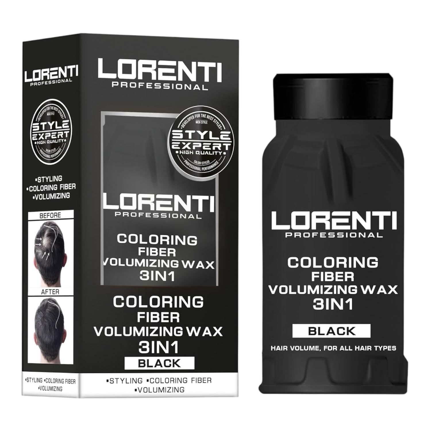 Lorenti Professional 3in1 Coloring Fiber Volumizing Wax, Haarwachs mit Farbe & Volumen, Styling + Color + Texture, Blond, Braun, Schwarz