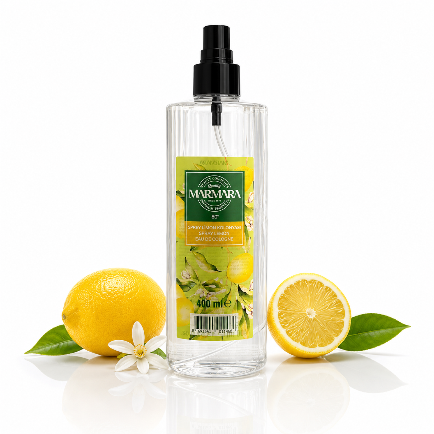 Marmara Spray Lemon Eau de Cologne 80° 400 ml – Erfrischendes Zitronen Kölnisch Wasser mit Pumpspray