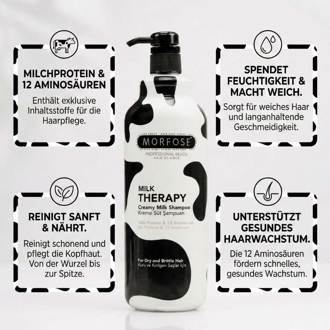 MORFOSE MILK THERAPY SET: Bestehend aus pflegendes Shampoo, Nährende Milchprotein-Haarkur & Two Phase Conditioner Feuchtigkeit & Geschmeidigkeit für alle Haartypen