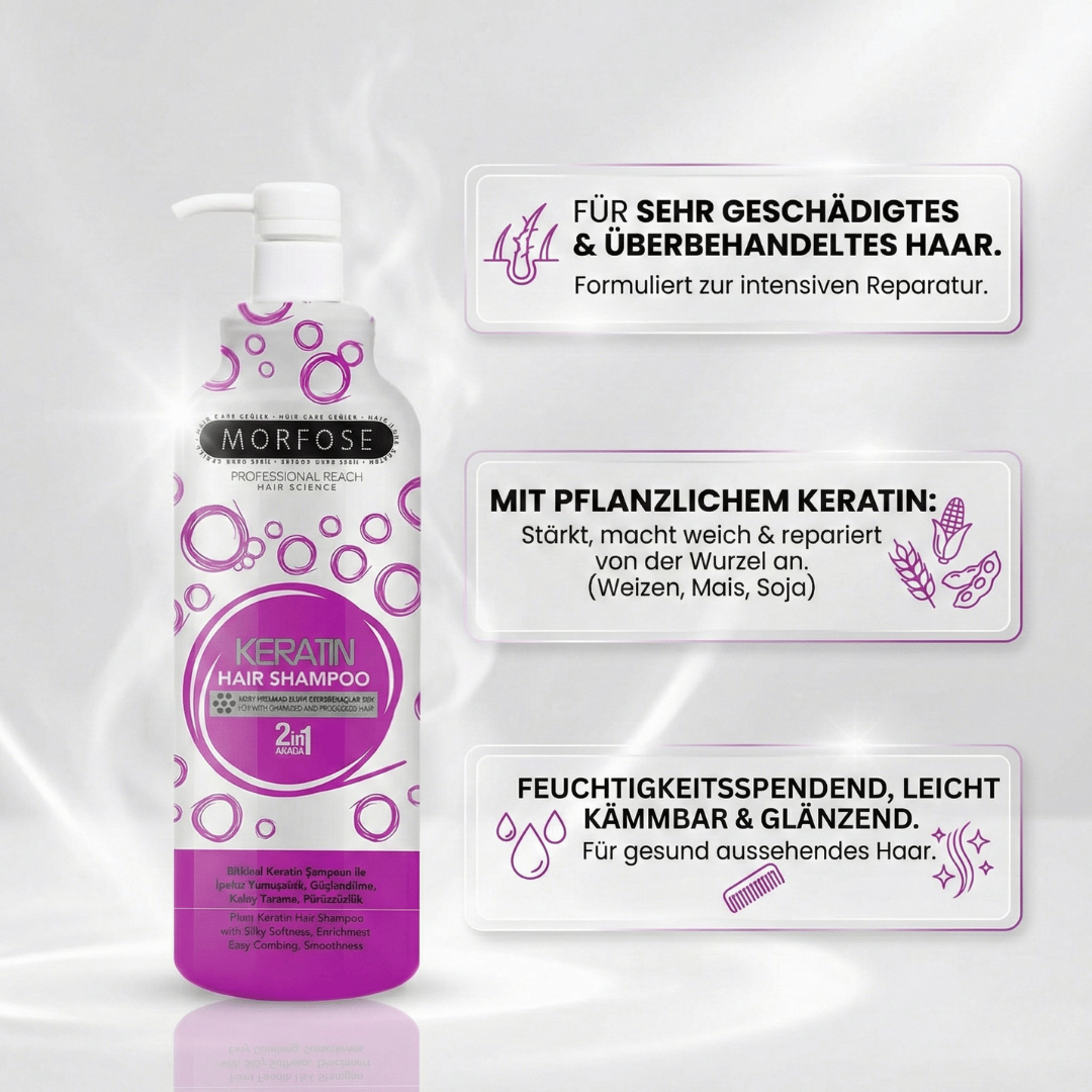 MORFOSE KERATIN SET: Bestehend aus Stärkendes Keratin-Shampoo, Reparierende Keratin-Haarkmaske & Two Phase Conditioner Aufbau & Schutz für geschädigtes Haar