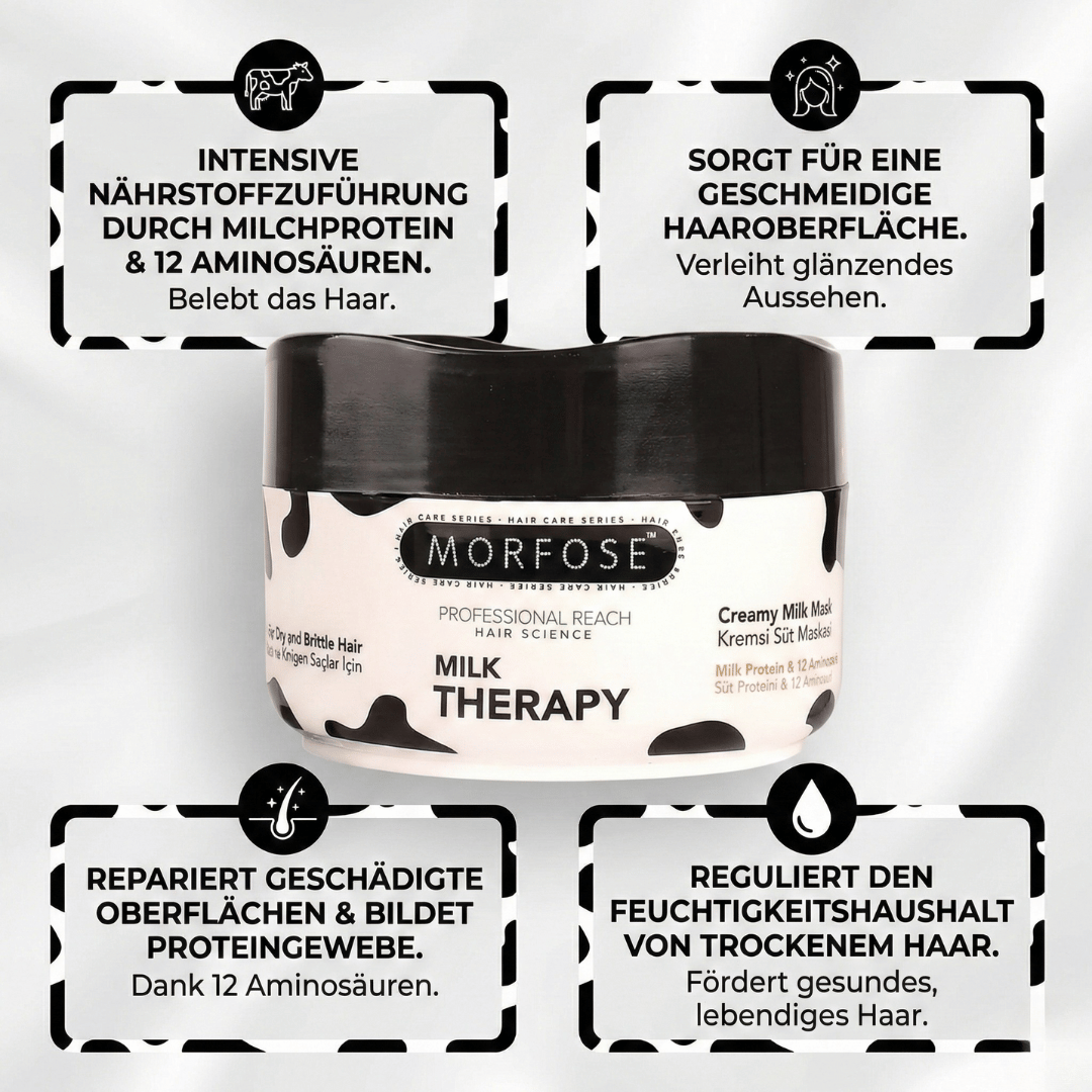 MORFOSE MILK THERAPY SET: Bestehend aus pflegendes Shampoo, Nährende Milchprotein-Haarkur & Two Phase Conditioner Feuchtigkeit & Geschmeidigkeit für alle Haartypen