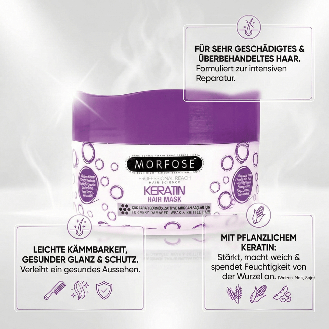 MORFOSE KERATIN SET: Bestehend aus Stärkendes Keratin-Shampoo, Reparierende Keratin-Haarkmaske & Two Phase Conditioner Aufbau & Schutz für geschädigtes Haar