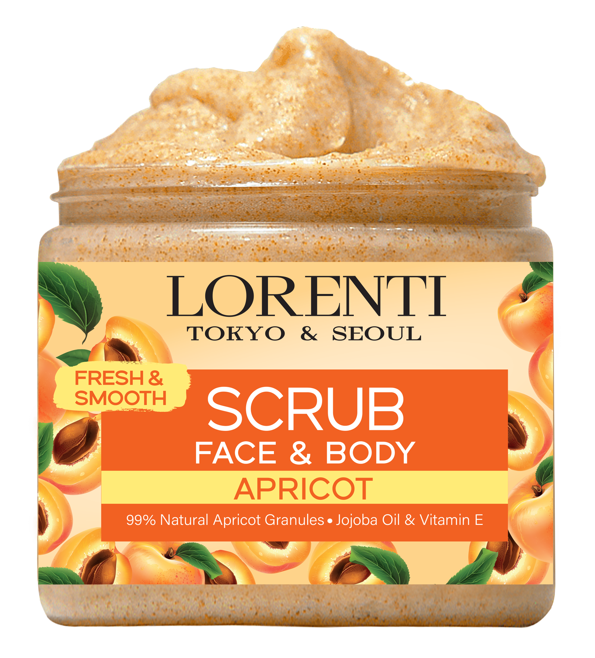 LORENTI TOKYO & SEOUL Face & Body Scrub 500ml Green Tea, C Vitamin Lemon, Apricot, Cucumber, Coffee Granules, Pomegranate