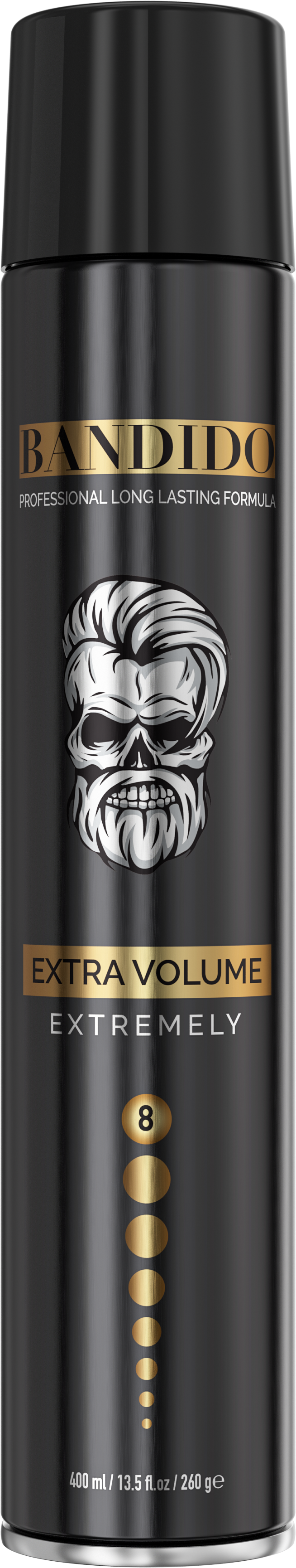 Bandido Hair Spray Extra Volume Haarspray Gold, Silver, Black 400ML & Coconut, Olive Oil Sheen Spray 500ML Herren