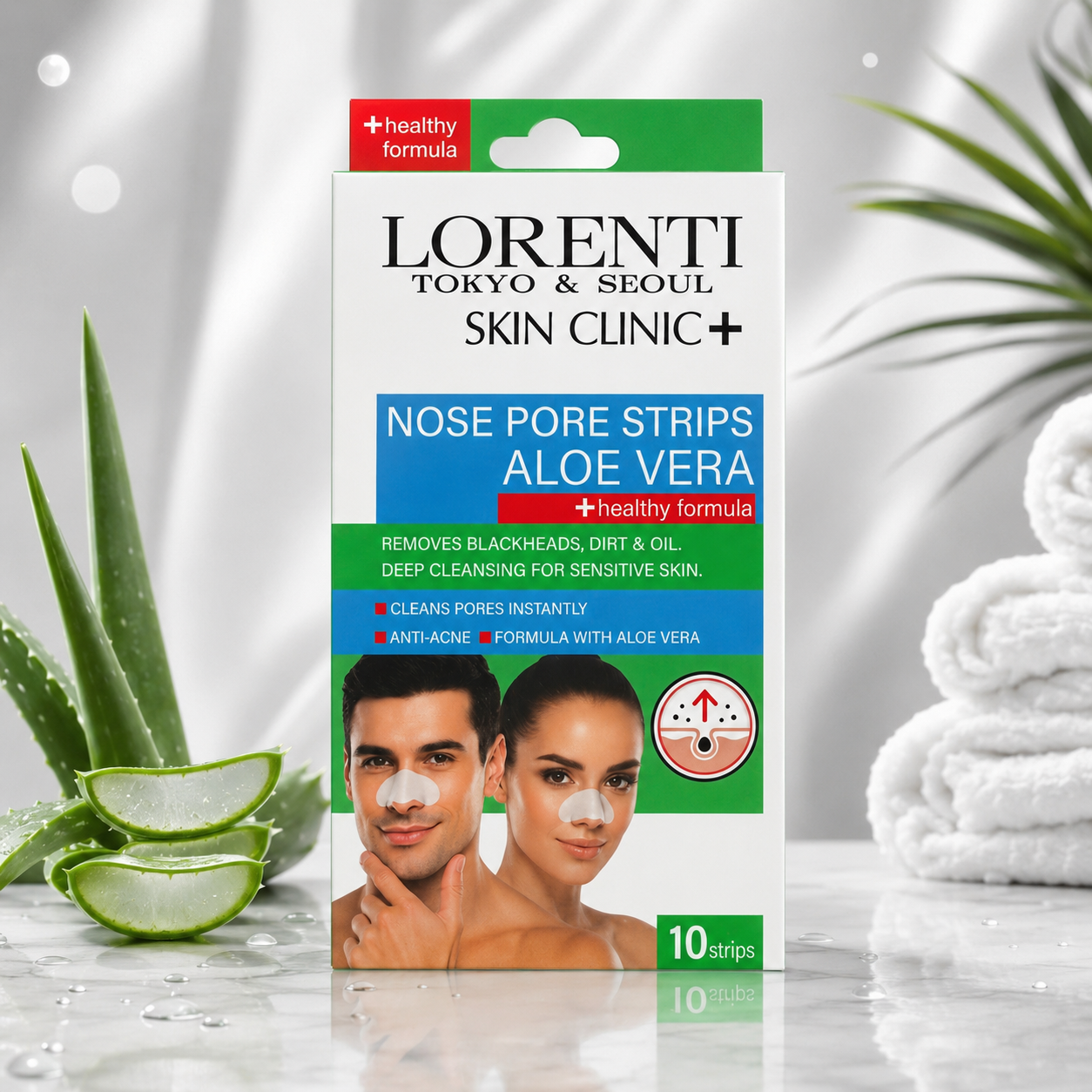 Lorenti Skin Clinic+ Nose Pore Strips Aloe Vera – Anti Mitesser Reinigungspflaster 10 Stück