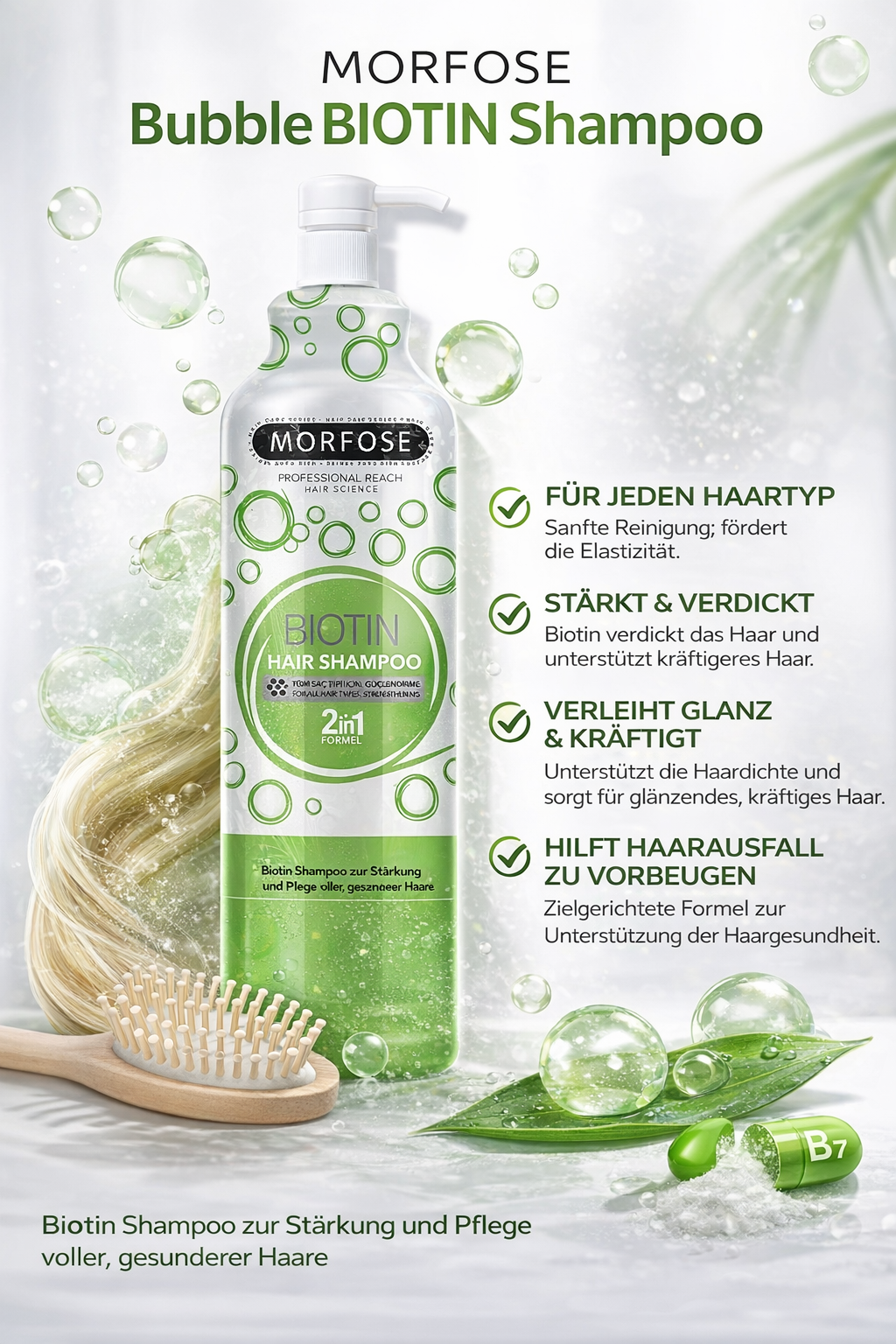 MORFOSE BIOTIN SET: Bestehend aus pflegendes Shampoo, Nährende Milchprotein-Haarkur & Two Phase Conditioner Feuchtigkeit & Geschmeidigkeit für alle Haartypen