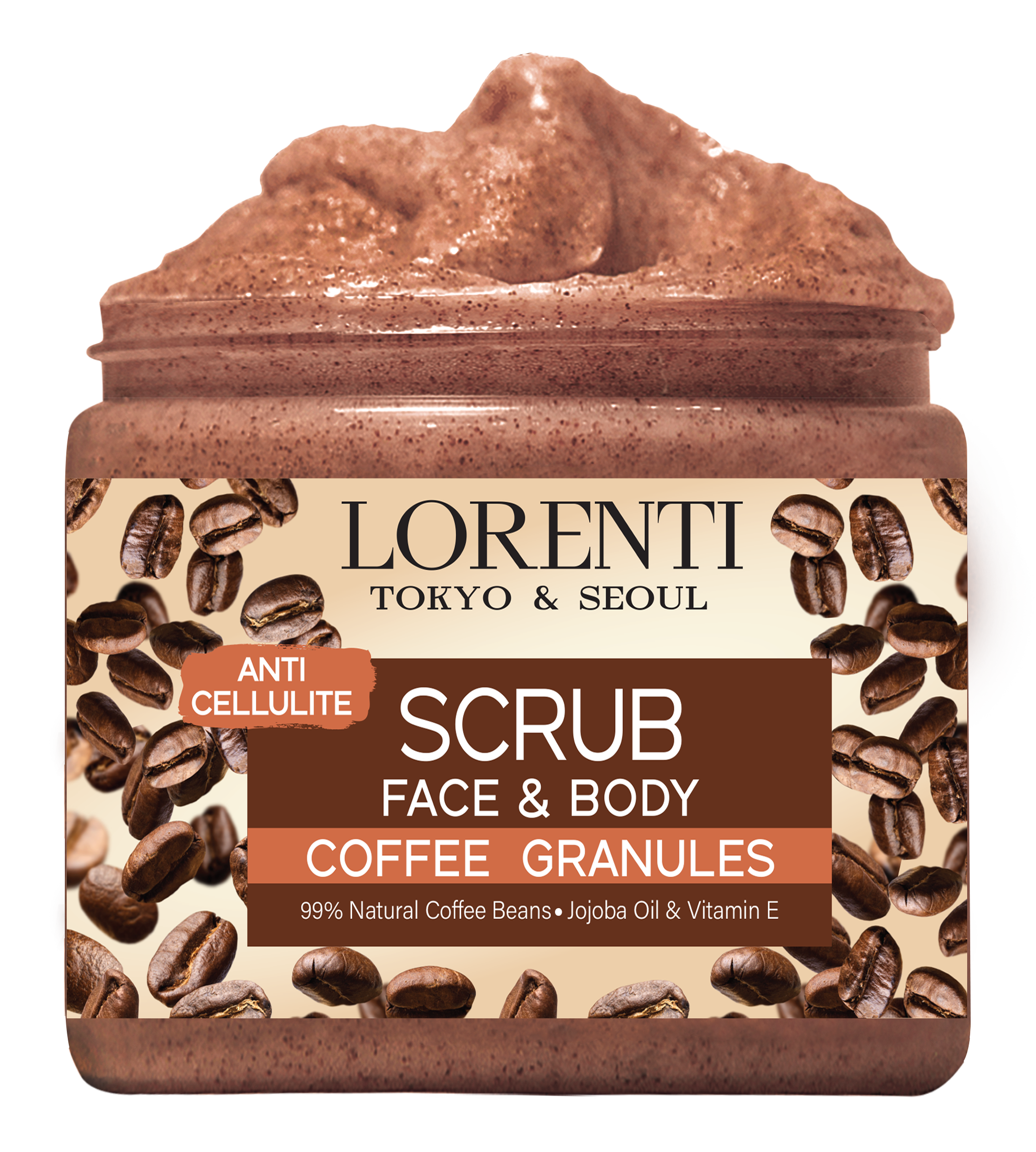 LORENTI TOKYO & SEOUL Face & Body Scrub 500ml Green Tea, C Vitamin Lemon, Apricot, Cucumber, Coffee Granules, Pomegranate