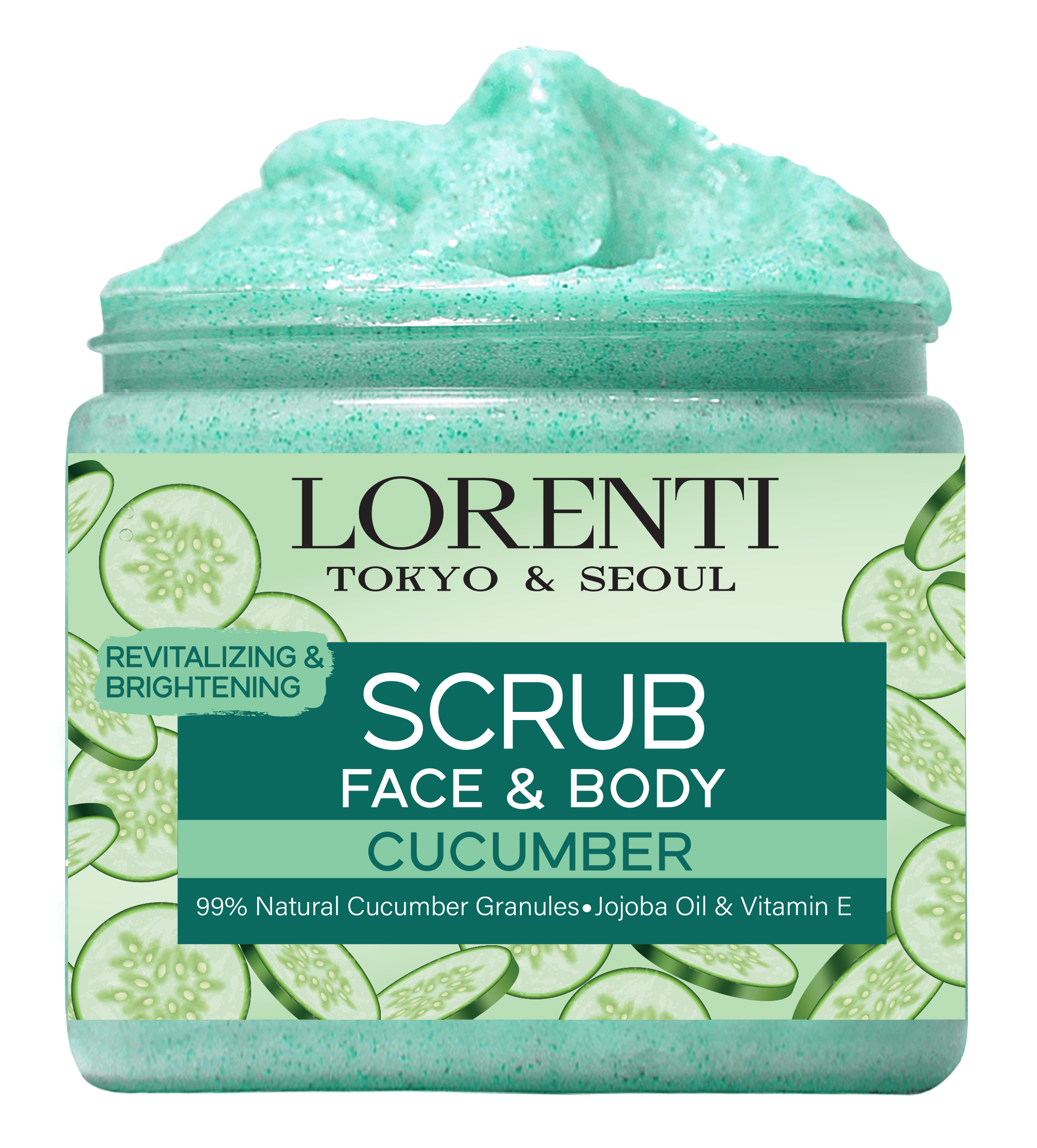 LORENTI TOKYO & SEOUL Face & Body Scrub 500ml Green Tea, C Vitamin Lemon, Apricot, Cucumber, Coffee Granules, Pomegranate