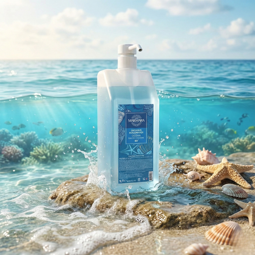 Marmara Eau de Cologne 1L mit Pumpe – 80% Alkohol – Erfrischendes Kolonya für Damen & Herren – Hautdesinfektion & Aftershave