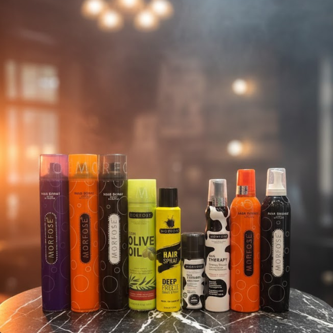 Morfose Hair Spray Mega Strong, Ultra Strong, Extra Strong, Vegan Olive Oil, Deep Freeze, Milk Therapy & Creamy Mousse Milk Therapy, Ultra Strong, Extra Strong