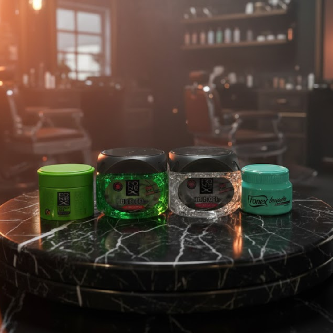 Fonex Hair Gel Ultra Strong, Ultra Fix 500ml, Brilliantine 150ml & Styling Wax 100ml