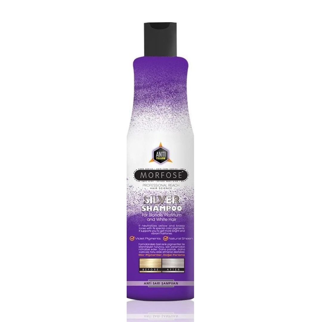Morfose Silver Shampoo 500 ml – Anti-Gelbstich Shampoo für blondes, graues & silbernes Haar, klare kühle Reflexe & Glanz