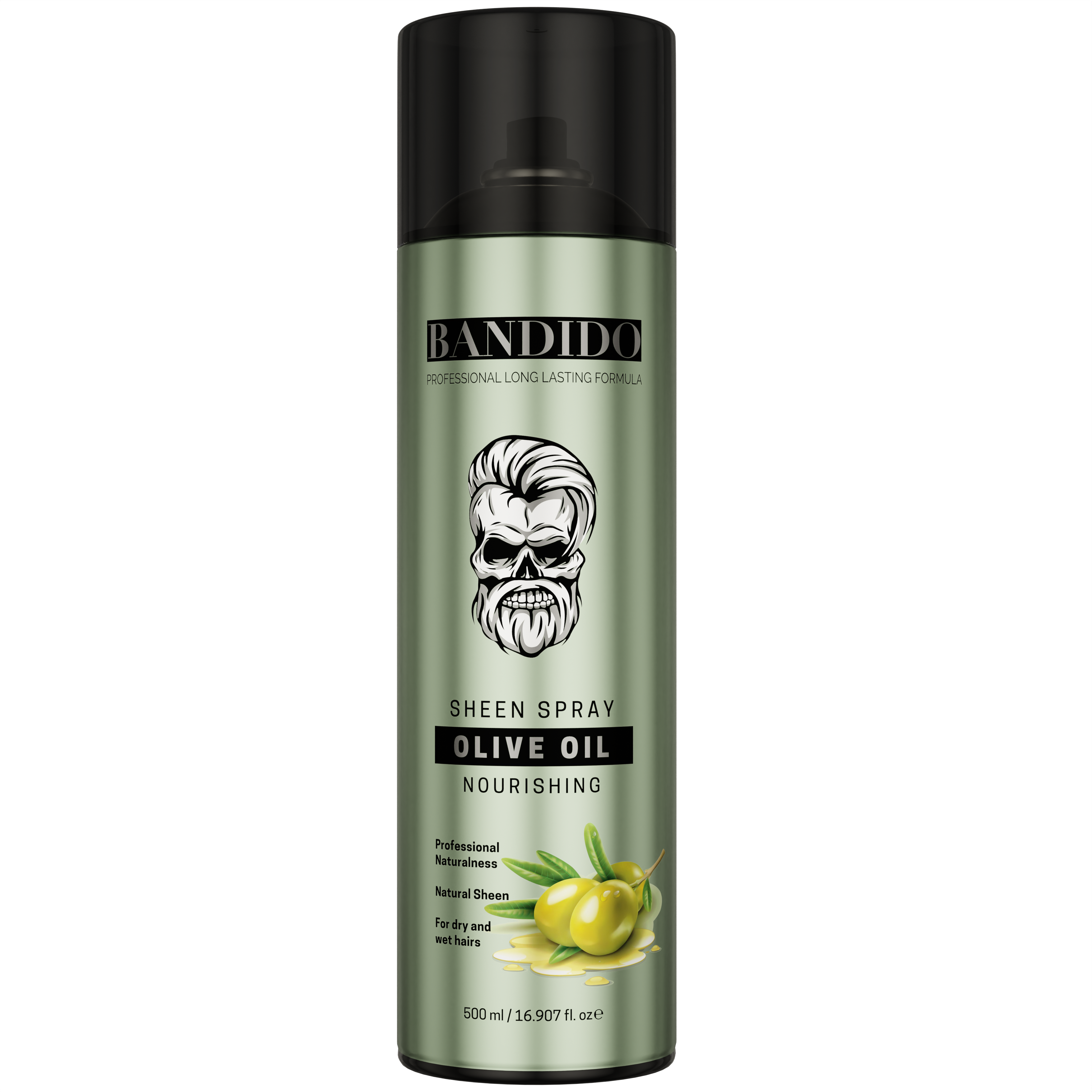 Bandido Hair Spray Extra Volume Haarspray Gold, Silver, Black 400ML & Coconut, Olive Oil Sheen Spray 500ML Herren