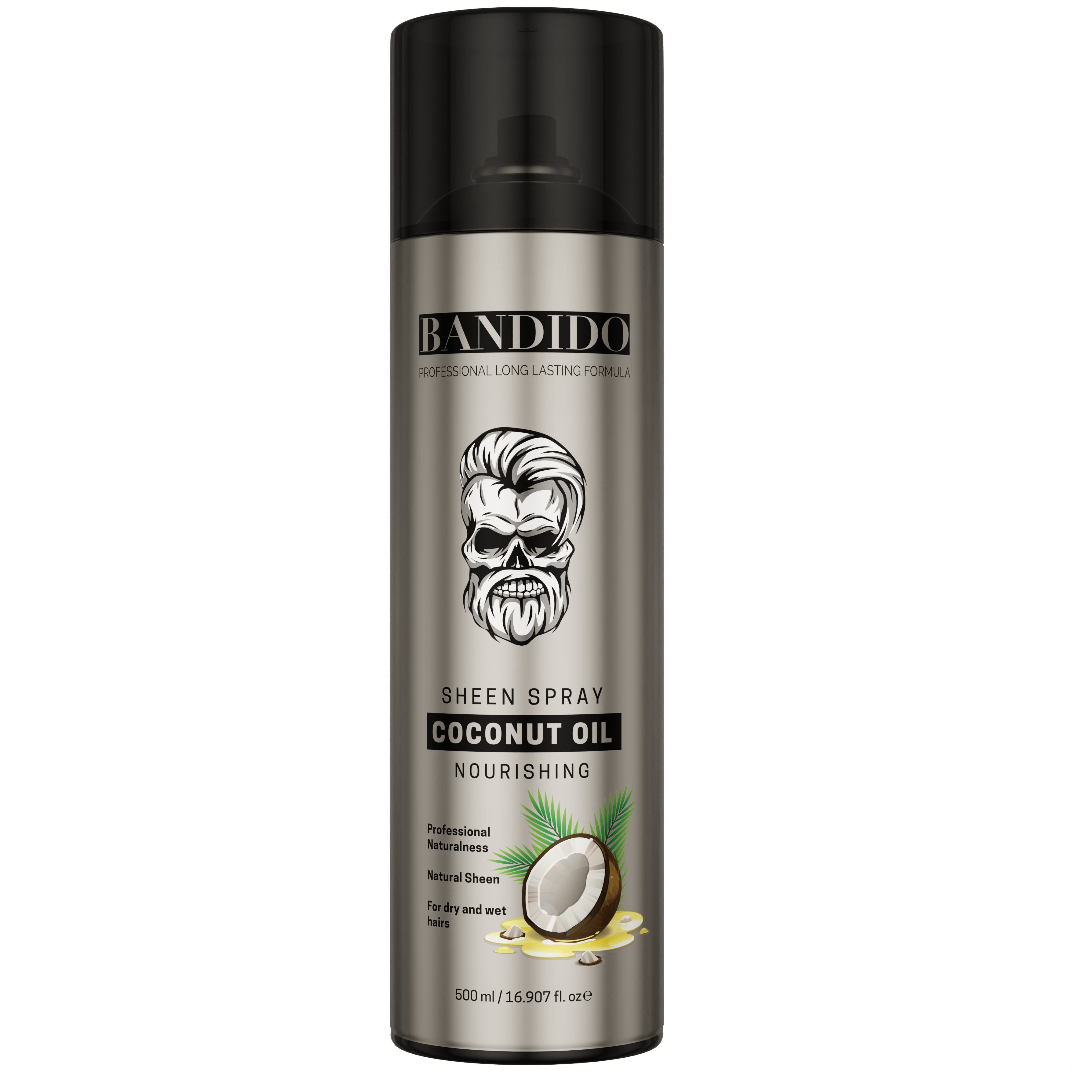 Bandido Hair Spray Extra Volume Haarspray Gold, Silver, Black 400ML & Coconut, Olive Oil Sheen Spray 500ML Herren