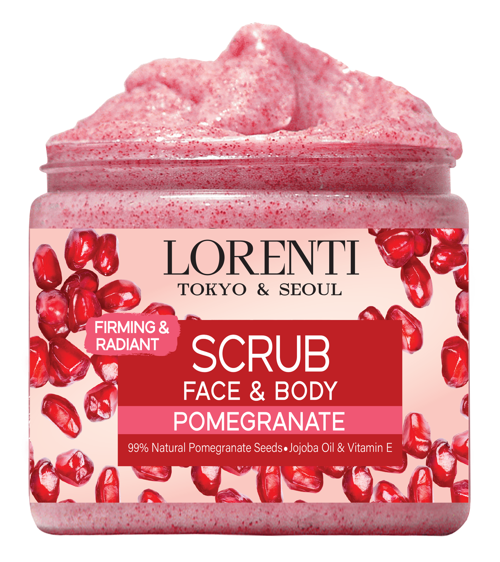 LORENTI TOKYO & SEOUL Face & Body Scrub 500ml Green Tea, C Vitamin Lemon, Apricot, Cucumber, Coffee Granules, Pomegranate