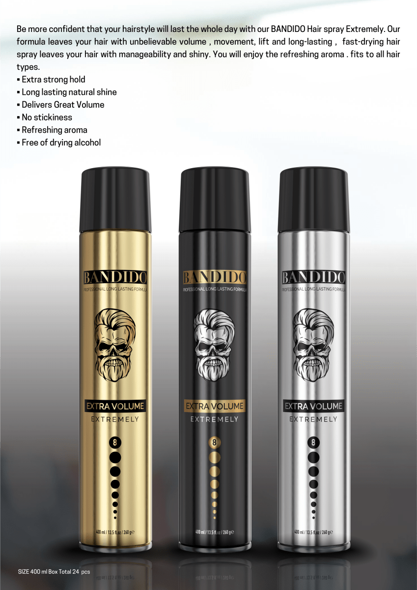 Bandido Hair Spray Extra Volume 400ml Black | Haarspray Herren - AZURUM