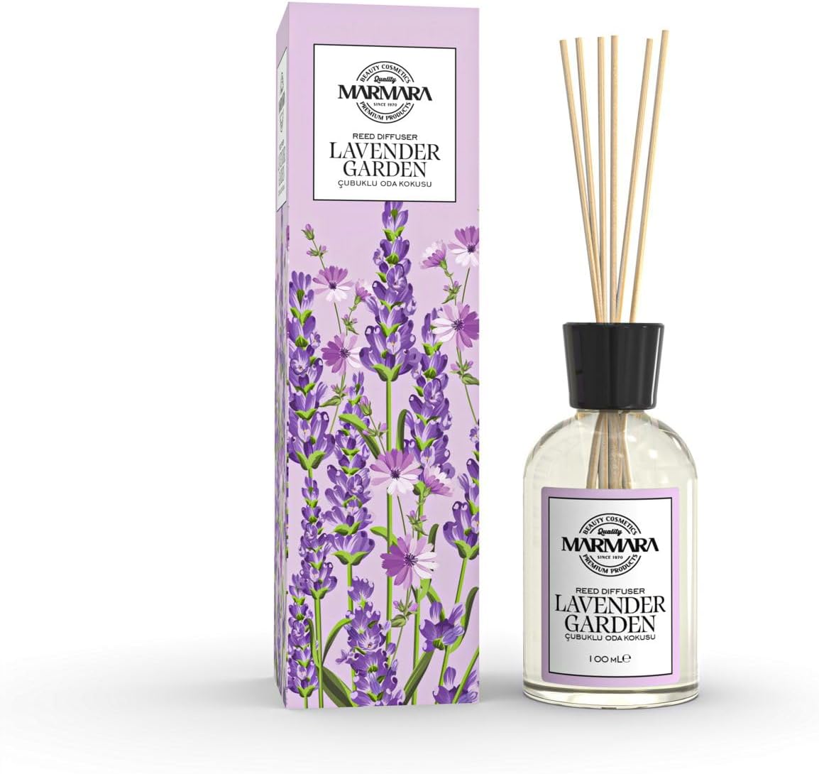 MARMARA - LAVENDER GARDEN Raumduft mit Stäbchen 100ml, Raum-erfrischer mit Lavendel Salbei, Rose Sandelholz Duft Aroma, Diffuser mit Stäbchen, Lufterfrischer Wohnung, Room Fragrance